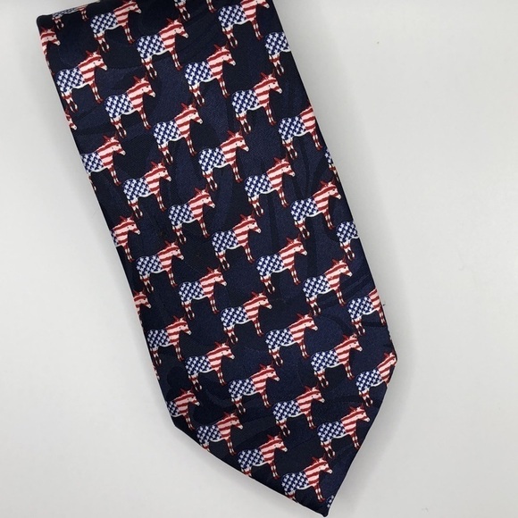 Steven Harris Navy Blue Tie with Democratic Donkey American Flag Logo NWOT - Picture 4 of 7